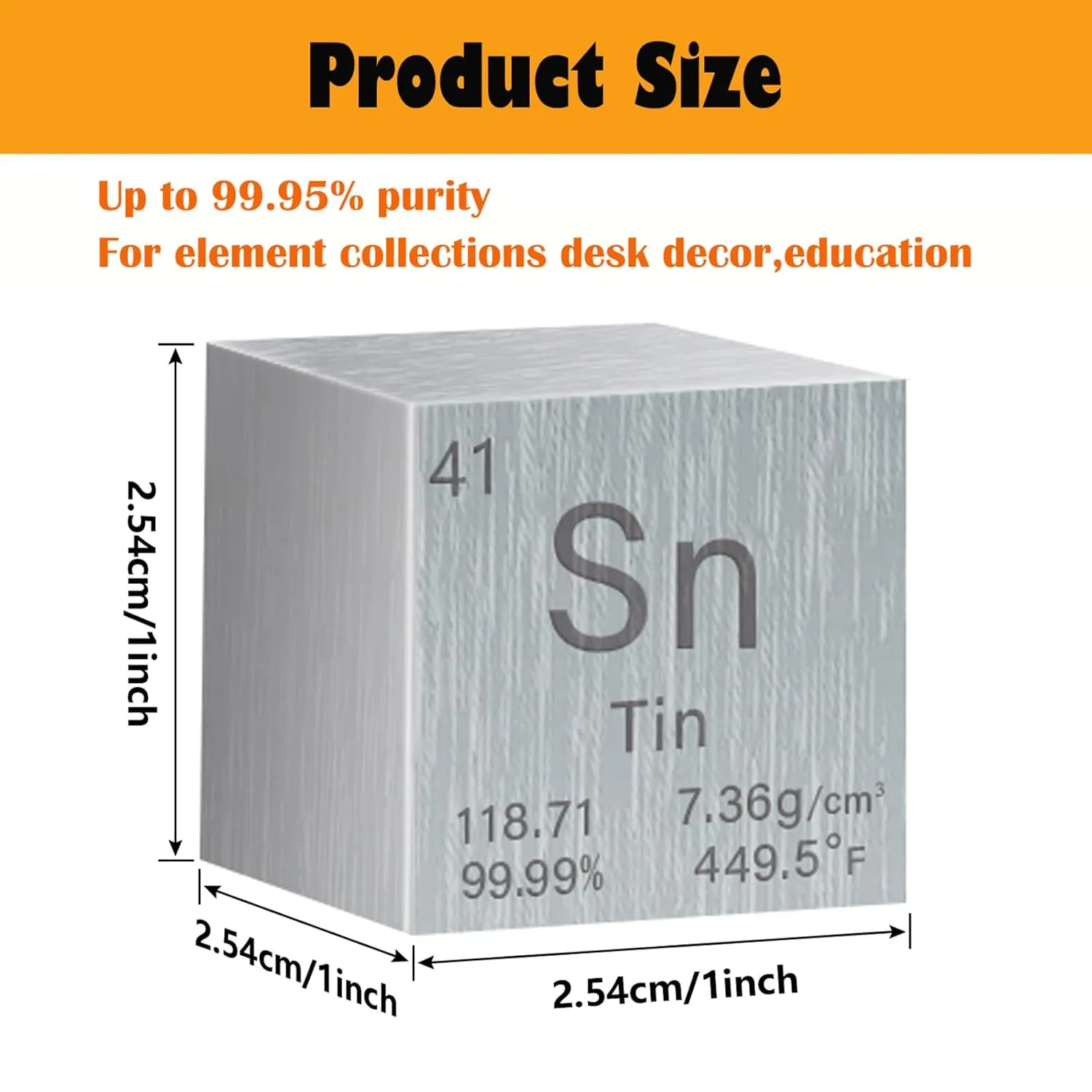 1 Inch Tin Cube Metal Density, High Density Element Cube Pure Metal, for Element Collections Lab Experiment Material,Elemental Collection Hobby,Gift for Children (Tin-Sn)