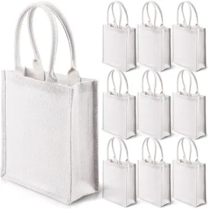 10 Pcs White Burlap Gift Bags with Handles for Bridesmaids, Weddings, Welcome Bags, and More