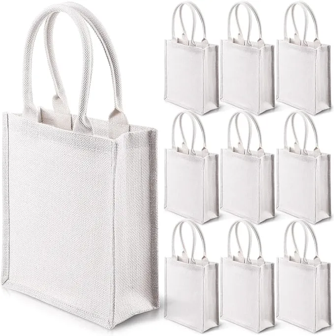 10 Pcs White Burlap Gift Bags with Handles for Bridesmaids, Weddings, Welcome Bags, and More