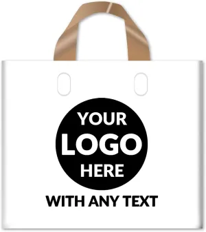 100 SALIFECO Custom Plastic Bags with Logo, 2.36Mil Thick Personalized Gift Bags with Soft Loop Handles, Glossy Merchandise Bags for Small Business, Boutique, Retail, Events, Parties (18x14x4In)