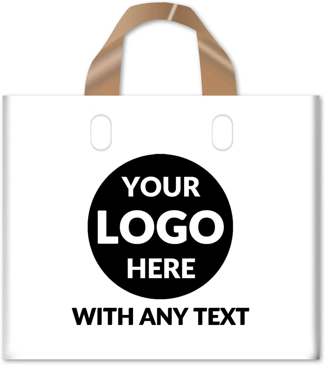 100 SALIFECO Custom Plastic Bags with Logo, 2.36Mil Thick Personalized Gift Bags with Soft Loop Handles, Glossy Merchandise Bags for Small Business, Boutique, Retail, Events, Parties (18x14x4In)
