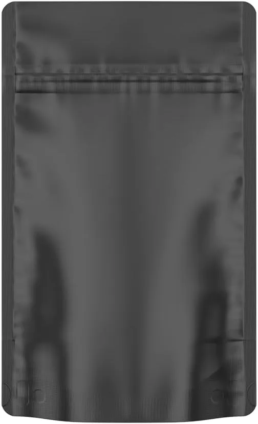 1000 Pcs - 4 Inch x 6.5 Inch PCR Smell Proof Mylar Bags – Tamper Evident - 1/4th Ounce (7 Grams) (Matte Black (No Tear Notch))