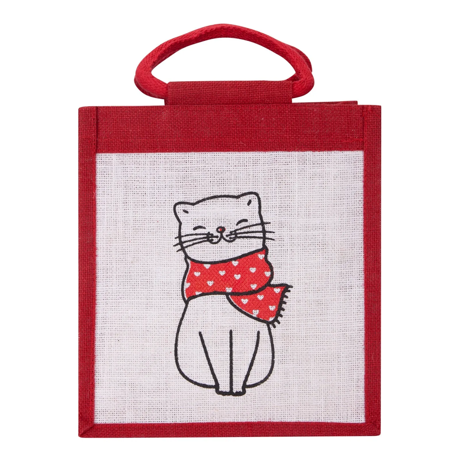 11" x 10" Cat Print Zipper Lunch Bag (Red)