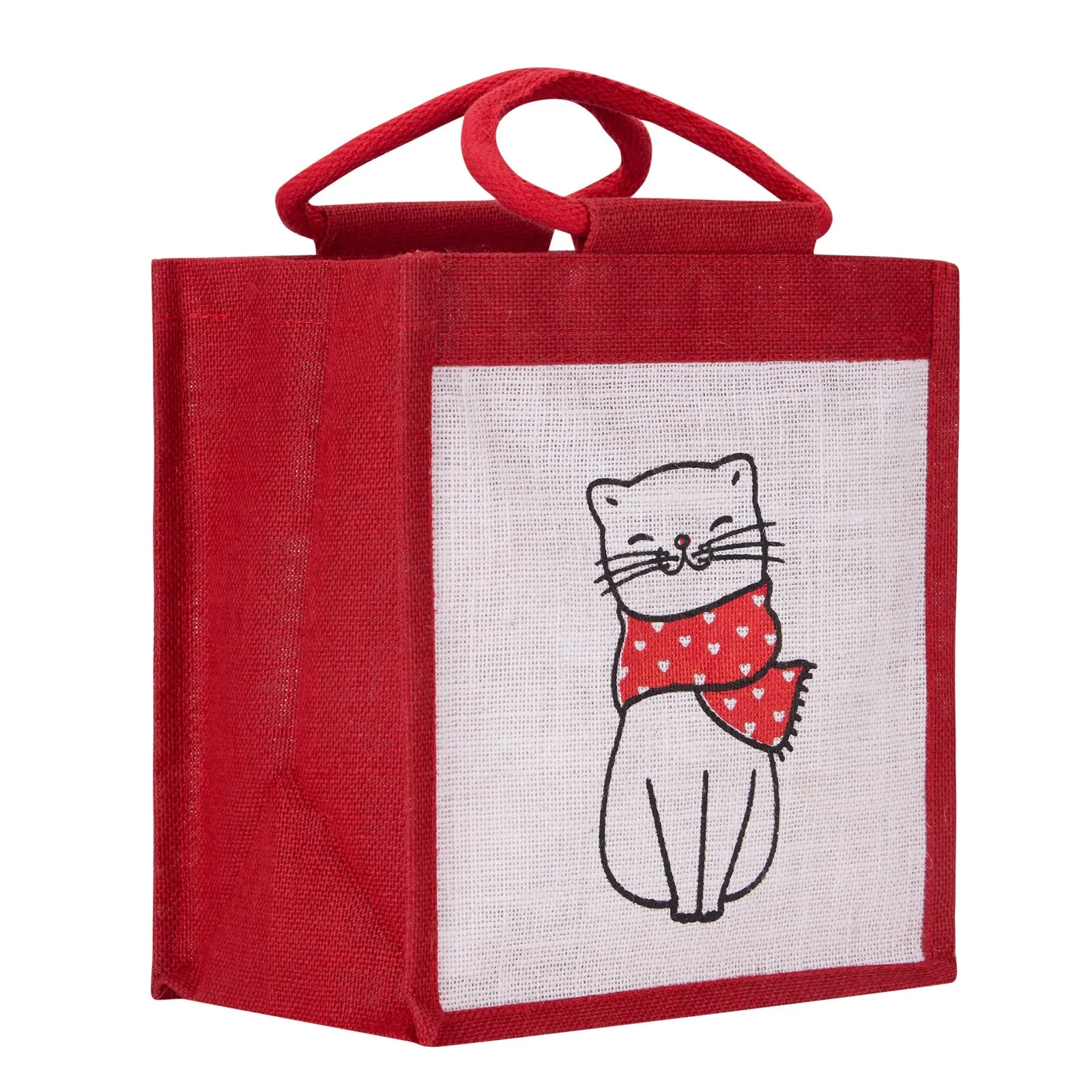 11" x 10" Cat Print Zipper Lunch Bag (Red)