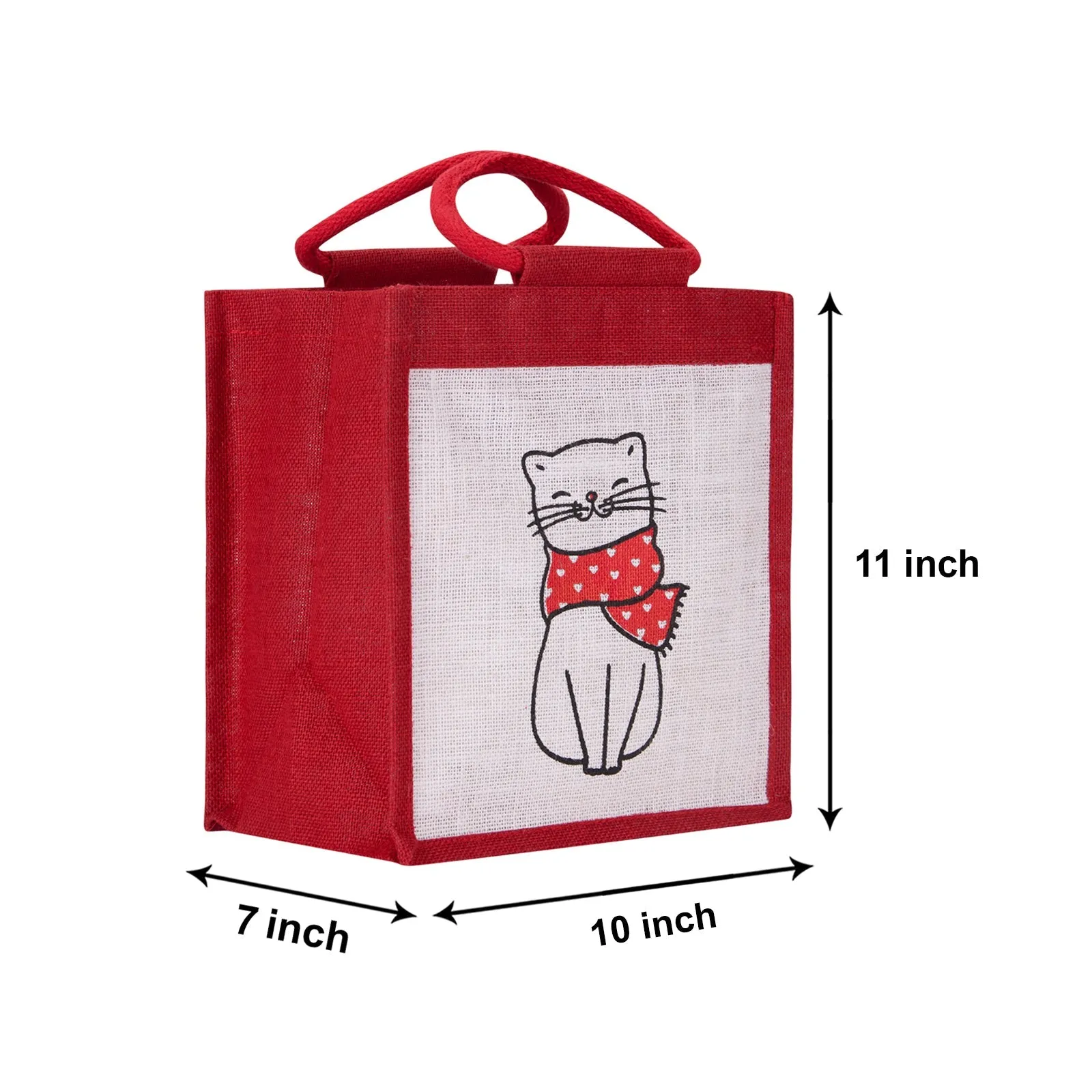 11" x 10" Cat Print Zipper Lunch Bag (Red)