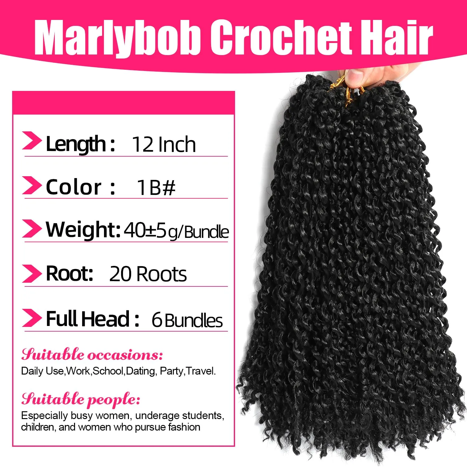 12 Inch Short Passion Twist Hair 6 Bundles Marlybob Kinky Curly Crochet Hair for Black Women Jerry Curly Braiding Hair (6 Bundles 12 Inch, 1b#)
