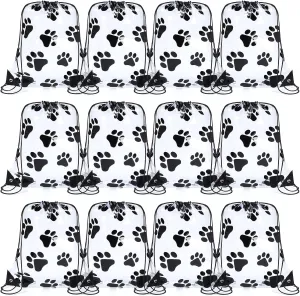 12 Pcs Paw Print Drawstring Bags Large PVC Paw Bags Dog Gift Reusable Drawstring Backpack Cute Puppy String for Puppy Pet Treat Party Favor Birthday Party Travel Favors