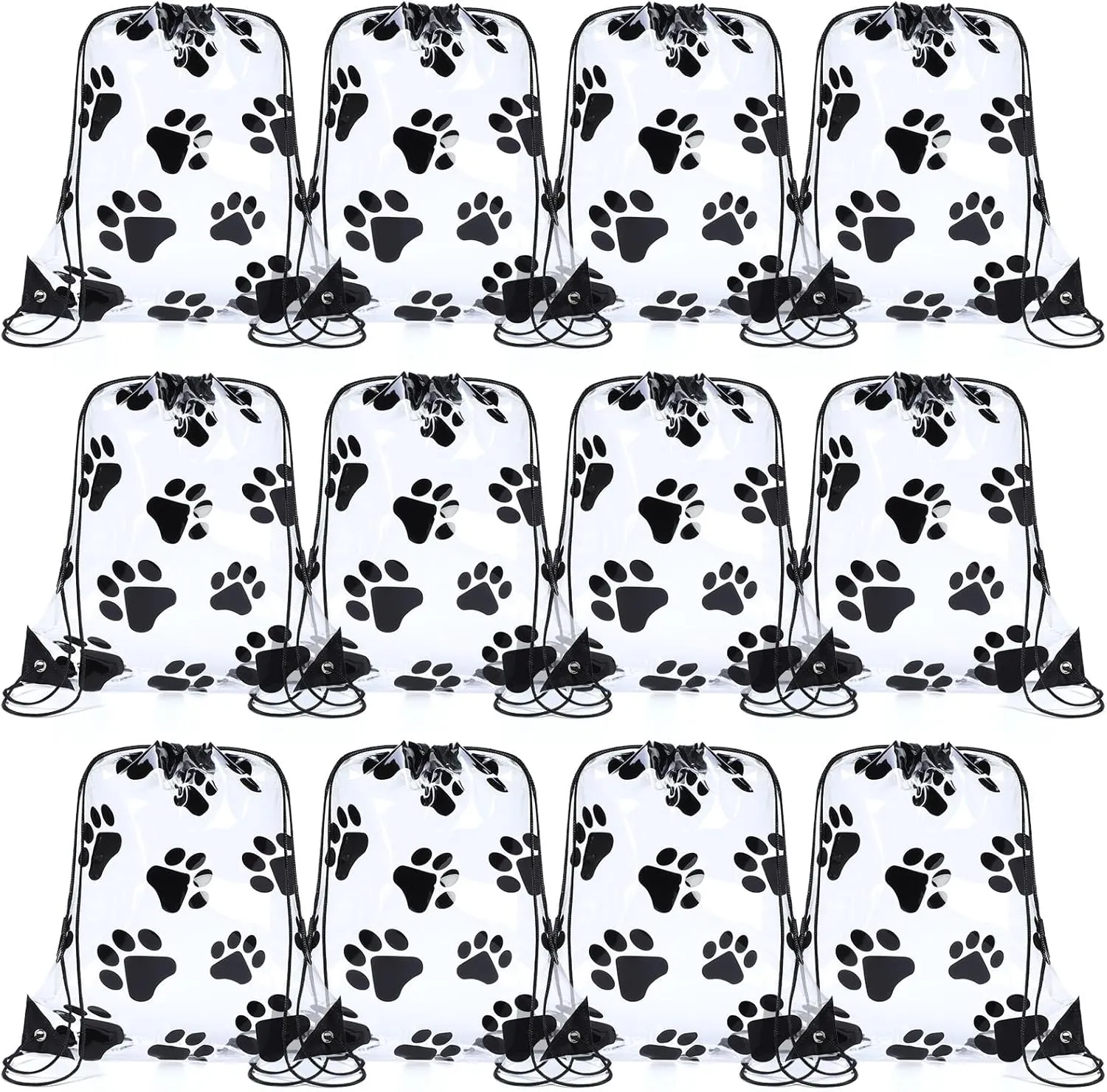 12 Pcs Paw Print Drawstring Bags Large PVC Paw Bags Dog Gift Reusable Drawstring Backpack Cute Puppy String for Puppy Pet Treat Party Favor Birthday Party Travel Favors
