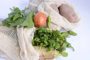 12 Pieces Of 12x16 Inches 100 Percent Cotton Mesh Bags NATURAL COLOR with 6 pieces of CORD LOCKS.