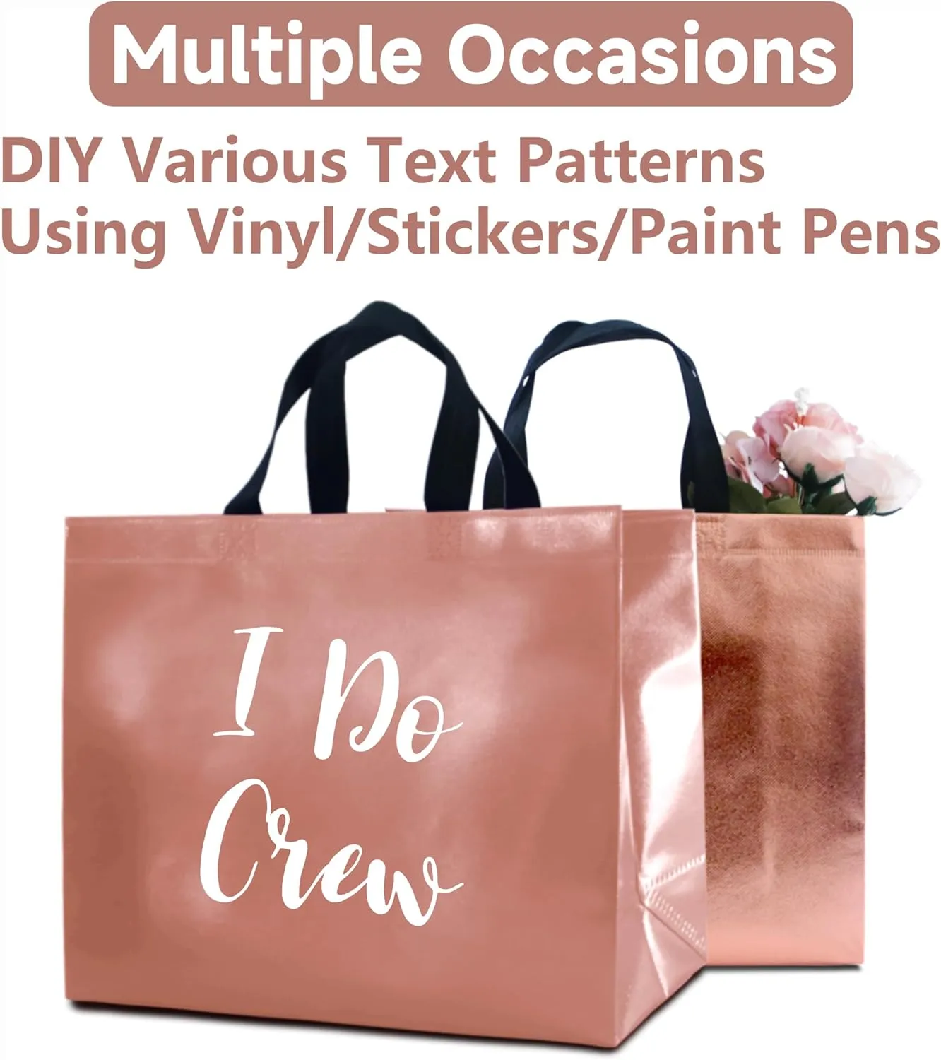 12 Rose Gold Gift Bags with Tissues - Large Sturdy Reusable Metallic Non-Woven 13x5x11 for Bridesmaids, Weddings, Birthdays & Baby Showers