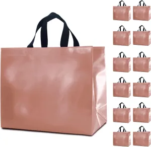 12 Rose Gold Gift Bags with Tissues - Large Sturdy Reusable Metallic Non-Woven 13x5x11 for Bridesmaids, Weddings, Birthdays & Baby Showers