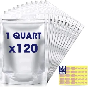 120pcs 7"x10" 1 Quart Mylar Bags for Food Storage, Smell Proof Bags Heat Seal Food Storage Bags，Zipper Bag for Buckets Stand-up Foil Pouch Resealable for Long Term Food Container Sets