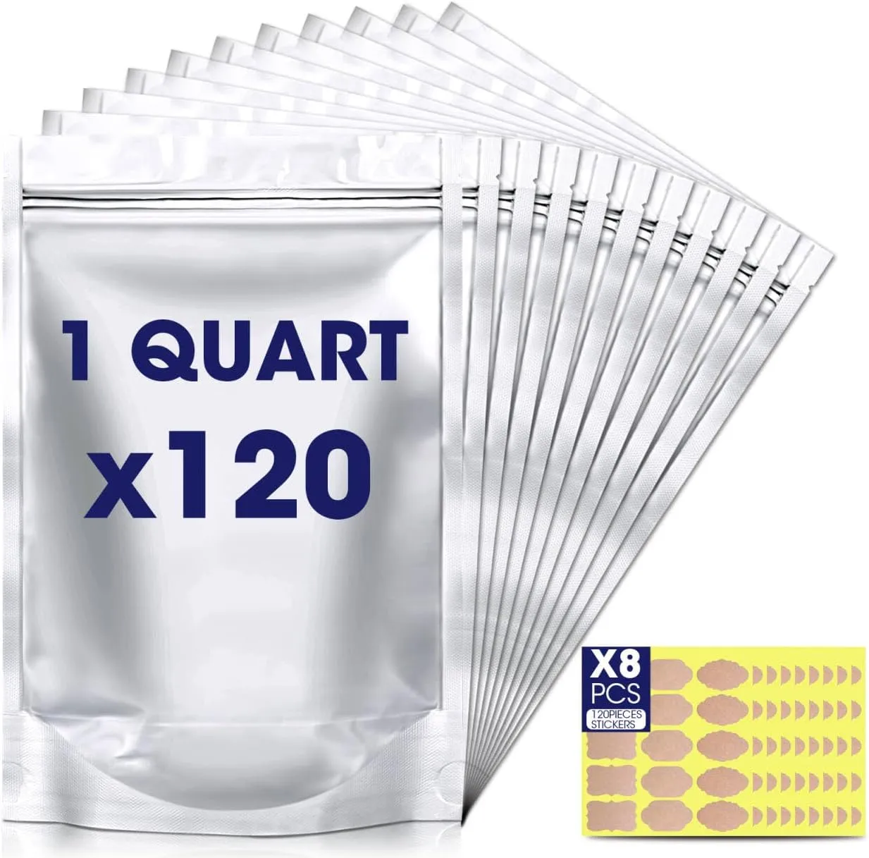 120pcs 7"x10" 1 Quart Mylar Bags for Food Storage, Smell Proof Bags Heat Seal Food Storage Bags，Zipper Bag for Buckets Stand-up Foil Pouch Resealable for Long Term Food Container Sets