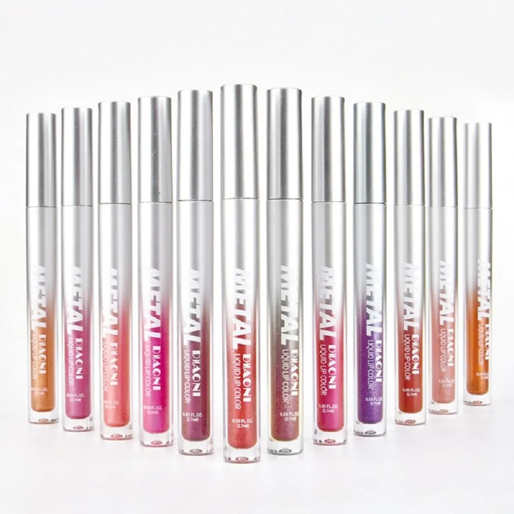 12PCS Diamond Lip Gloss Set, Metallic & Pearl Shades, Long Lasting Wear
