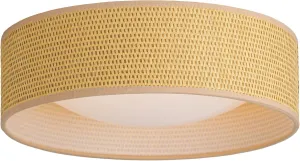 13" Woven Rattan-Style Boho Flush Mount Ceiling Light, LED 24W 3000K Closed to Ceiling Light Fixture with Classic Linen Drum Design for Bedrooms, Kitchen, Dining Room, Hallway