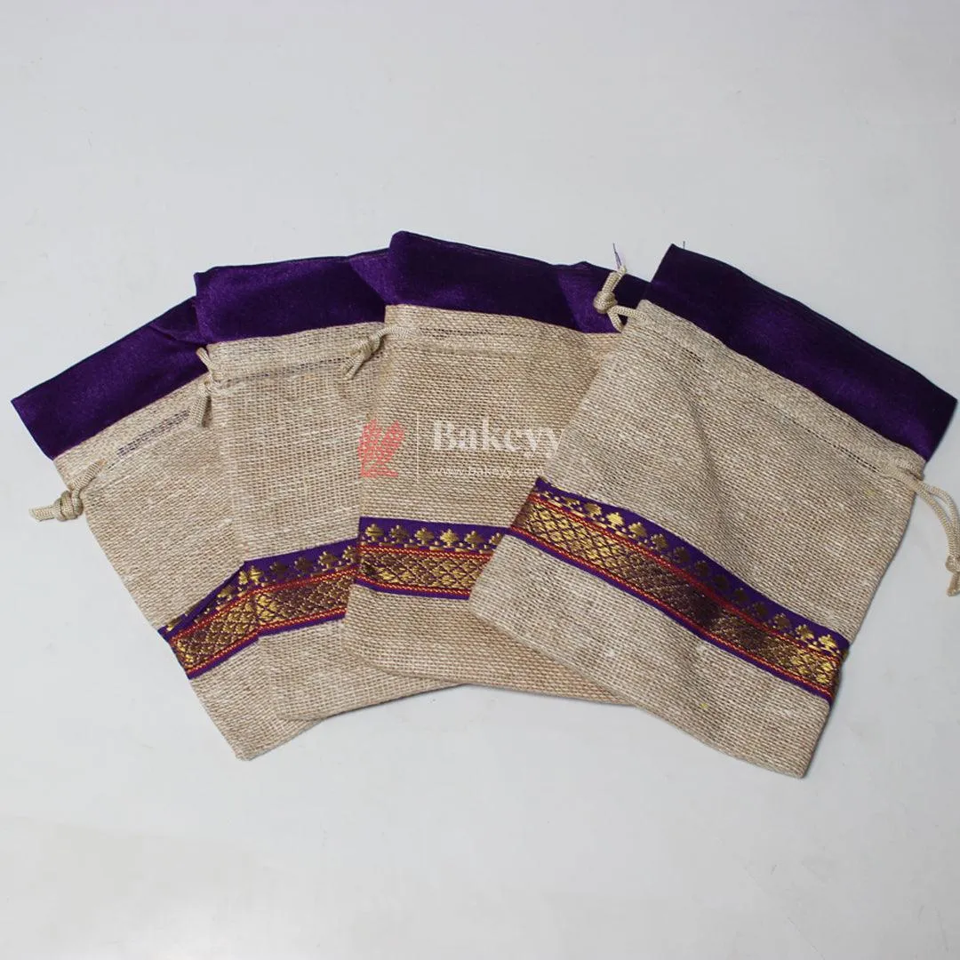 13x14 CM \ 5x6 inch| Elegant Jute  Purple Drawstring Gift Bag | Drawstring Bags | Pack of 10