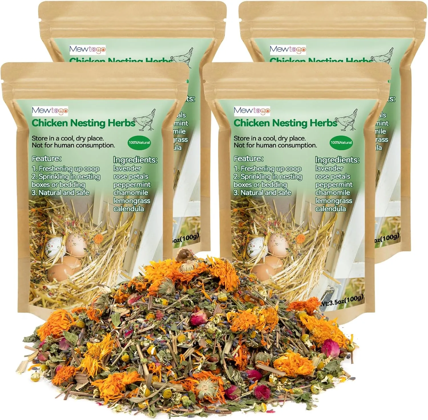 14 Oz Chicken Nesting Herbs - Natural Nesting Box Feed Herbs in 6 Dried Flower & Herbs for Freshening Bedding Chicken Coop Create Comfortable Environment