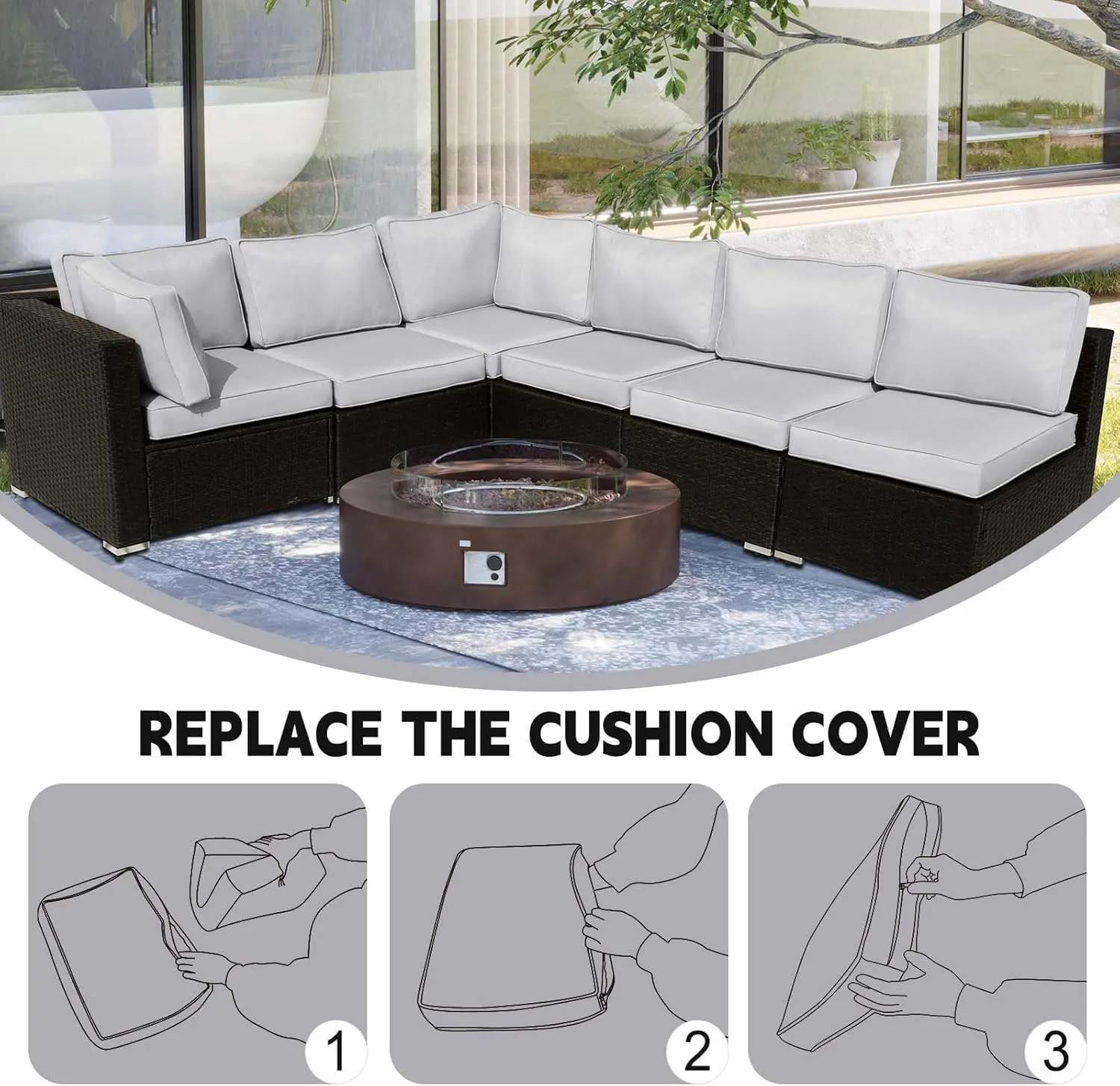 14 PCS Outdoor Cushion Covers Patio Cushion Slipcovers Replacement Waterproof with Zipper for 6-Seater Outdoor Furniture Cushion Covers(Light Gray,24.8 * 24.8 * 3.15 inches)