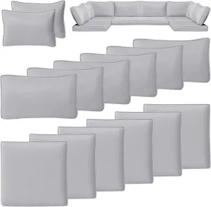 14 PCS Outdoor Cushion Covers Patio Cushion Slipcovers Replacement Waterproof with Zipper for 6-Seater Outdoor Furniture Cushion Covers(Light Gray,24.8 * 24.8 * 3.15 inches)