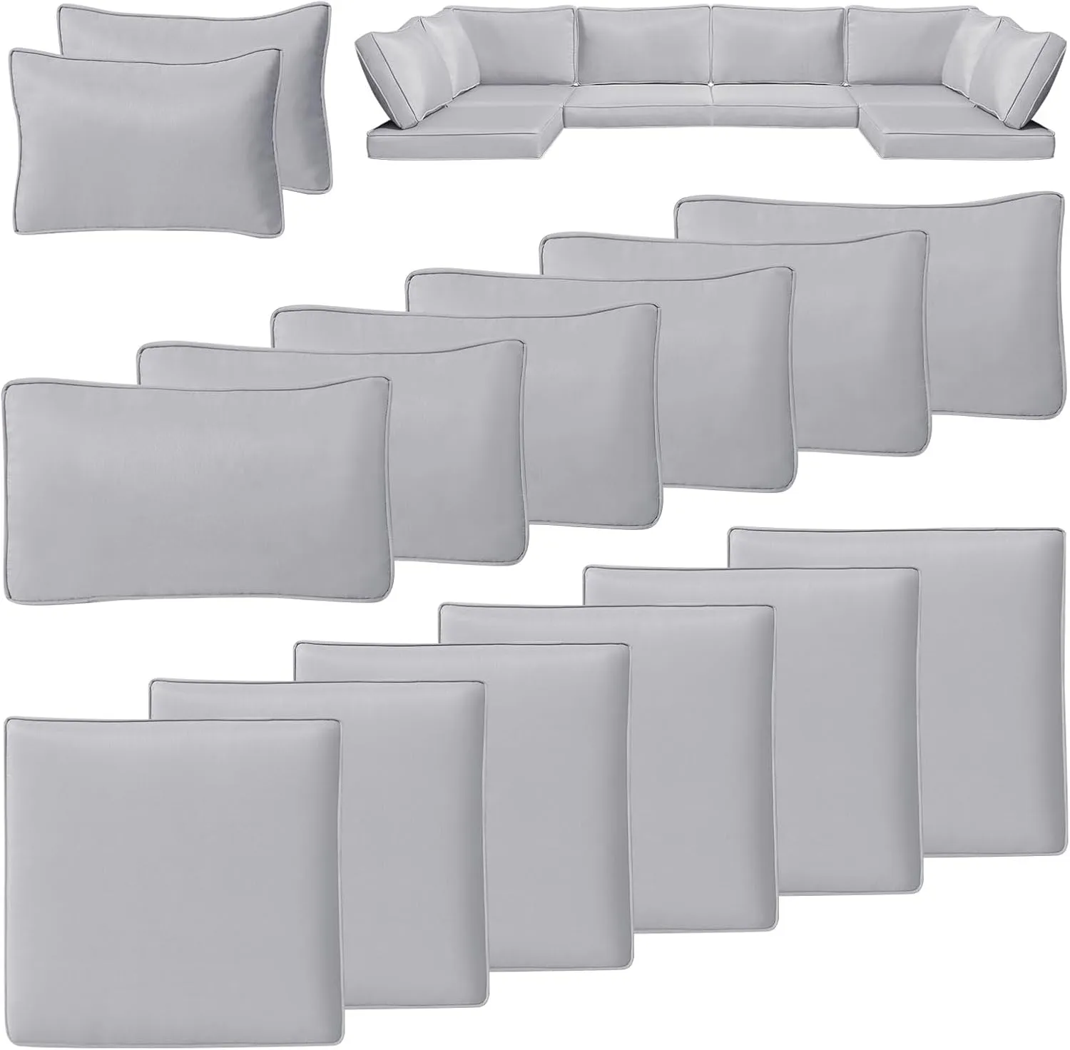 14 PCS Outdoor Cushion Covers Patio Cushion Slipcovers Replacement Waterproof with Zipper for 6-Seater Outdoor Furniture Cushion Covers(Light Gray,24.8 * 24.8 * 3.15 inches)