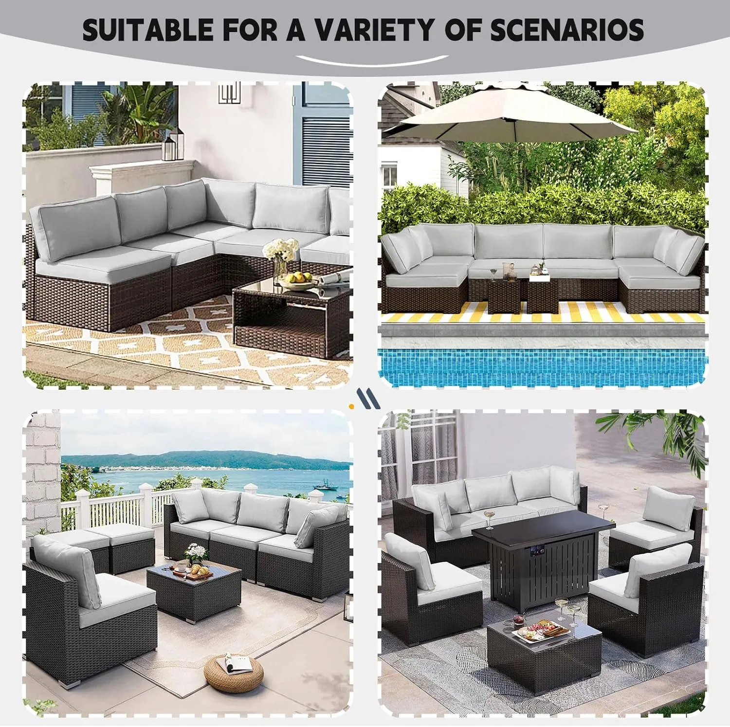 14 PCS Outdoor Cushion Covers Patio Cushion Slipcovers Replacement Waterproof with Zipper for 6-Seater Outdoor Furniture Cushion Covers(Light Gray,24.8 * 24.8 * 3.15 inches)