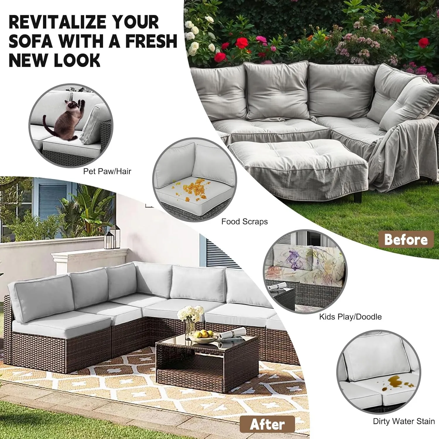 14 PCS Outdoor Cushion Covers Patio Cushion Slipcovers Replacement Waterproof with Zipper for 6-Seater Outdoor Furniture Cushion Covers(Light Gray,24.8 * 24.8 * 3.15 inches)
