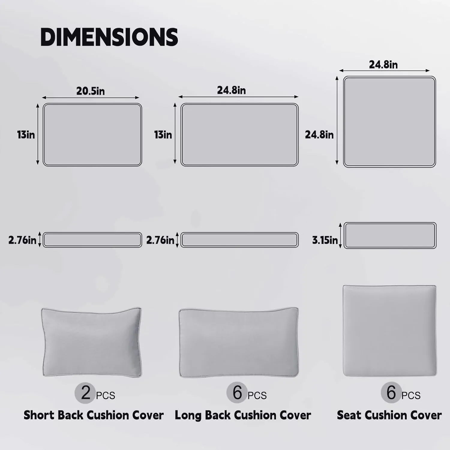14 PCS Outdoor Cushion Covers Patio Cushion Slipcovers Replacement Waterproof with Zipper for 6-Seater Outdoor Furniture Cushion Covers(Light Gray,24.8 * 24.8 * 3.15 inches)