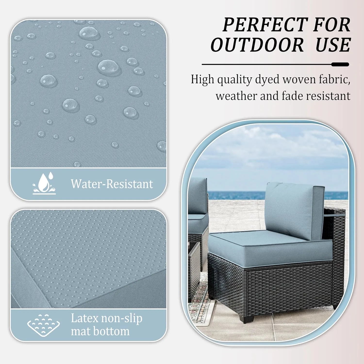 14 Pcs Outdoor Patio Cushion Covers - Replaceable Waterproof Furniture Cover With Zippers, Non-Slip for Couch, 3 Sizes (Light Blue)