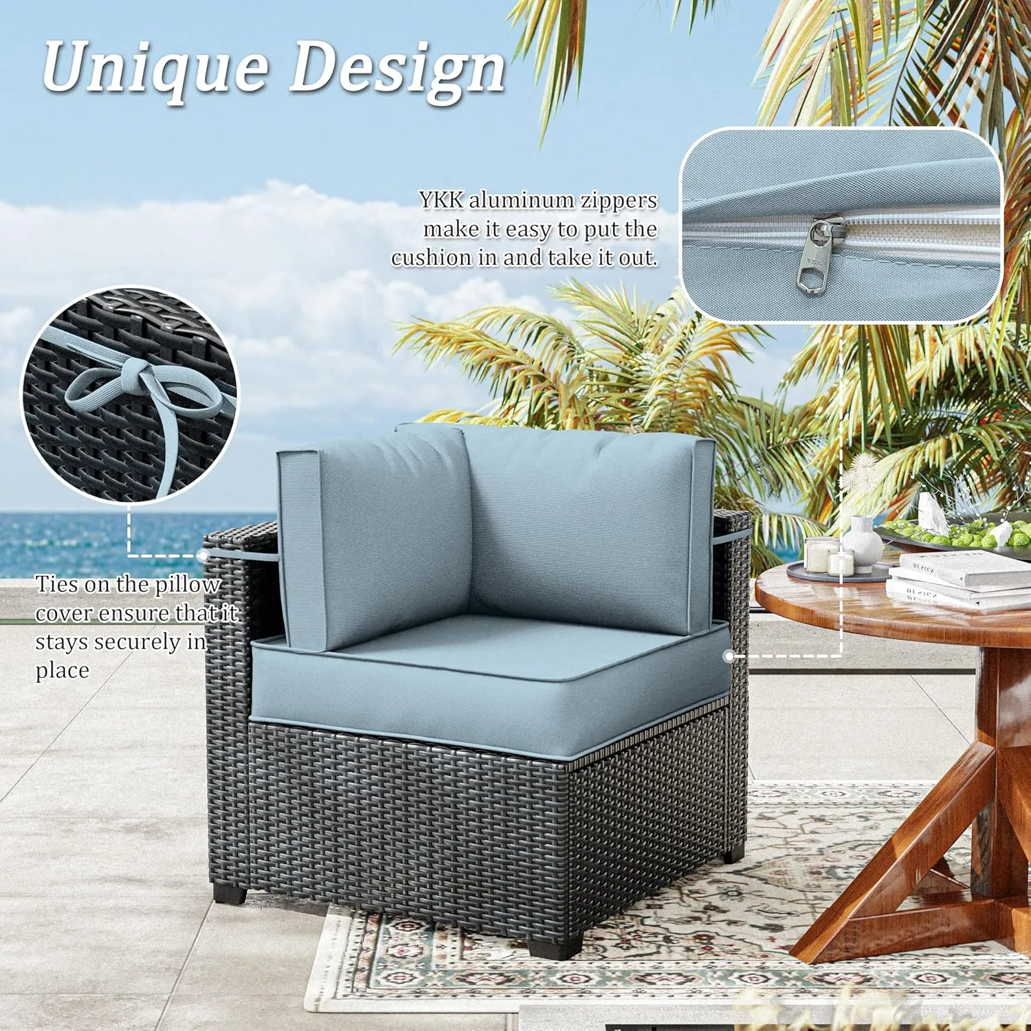 14 Pcs Outdoor Patio Cushion Covers - Replaceable Waterproof Furniture Cover With Zippers, Non-Slip for Couch, 3 Sizes (Light Blue)