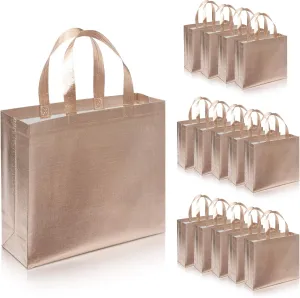 15pcs Glossy Reusable Grocery Bags Tote Bags with Handle Non-Woven Stylish Foldable Gift Bag for Wedding Bridal Shower Engagement Birthday Hoilday Parties (Rose Gold)