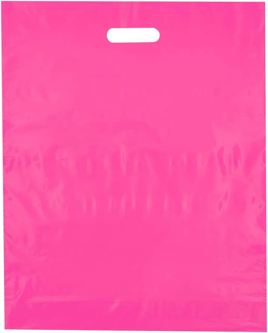 15x18 Hot Pink Die Cut Handle Plastic Shopping Bags 50/cs