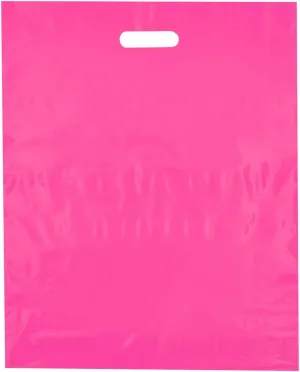 15x18 Hot Pink Die Cut Handle Plastic Shopping Bags 50/cs