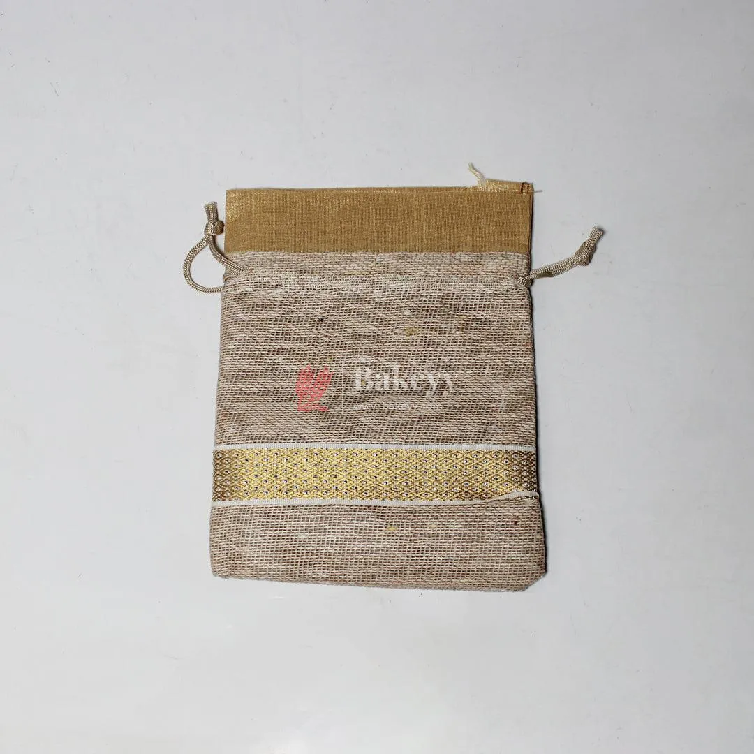 16x20CM \ 6x8 inch| Elegant Jute Cream Drawstring Gift Bag | Drawstring Bags | Pack of 10