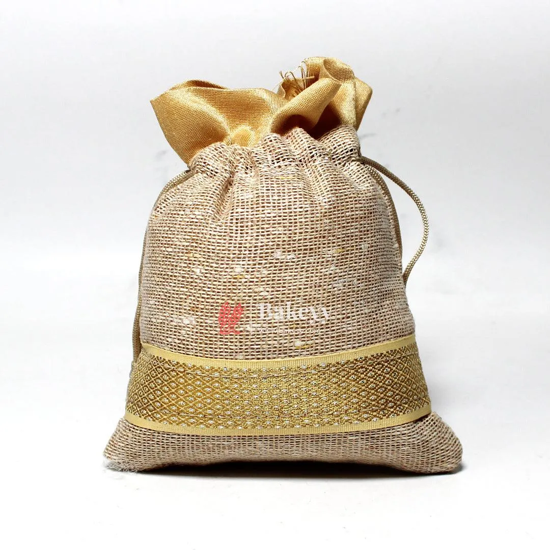 16x20CM \ 6x8 inch| Elegant Jute Cream Drawstring Gift Bag | Drawstring Bags | Pack of 10