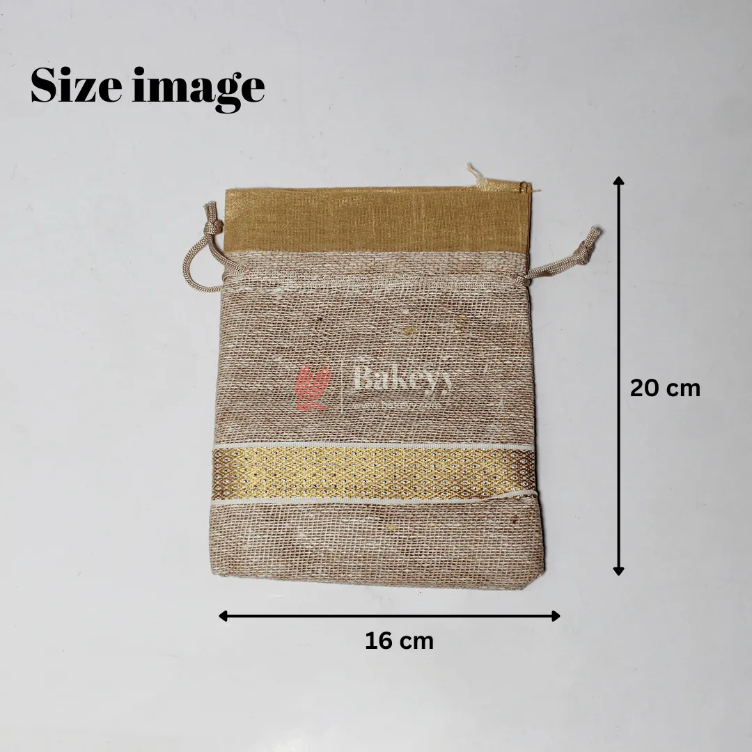16x20CM \ 6x8 inch| Elegant Jute Cream Drawstring Gift Bag | Drawstring Bags | Pack of 10