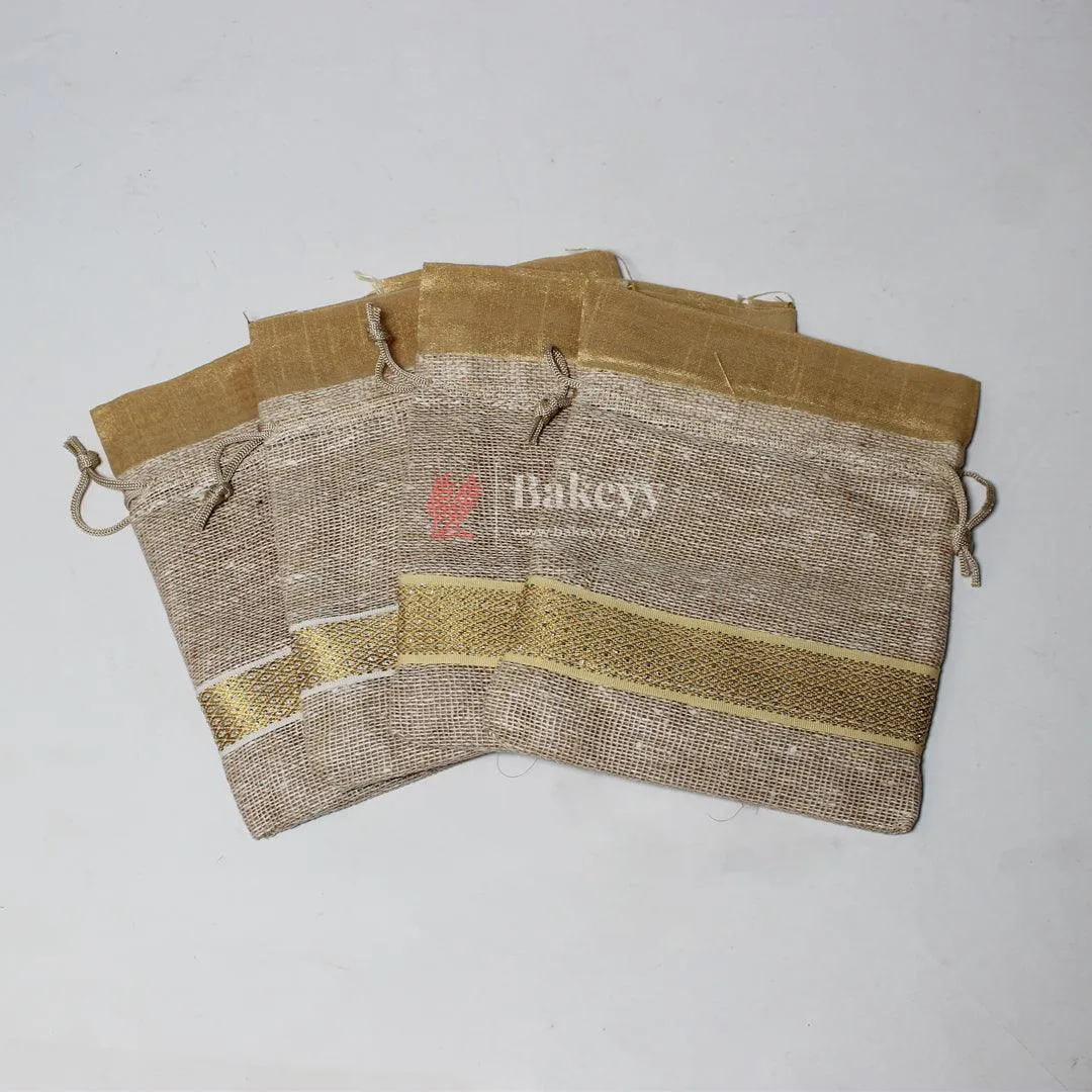 16x20CM \ 6x8 inch| Elegant Jute Cream Drawstring Gift Bag | Drawstring Bags | Pack of 10