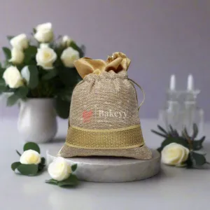 16x20CM \ 6x8 inch| Elegant Jute Cream Drawstring Gift Bag | Drawstring Bags | Pack of 10