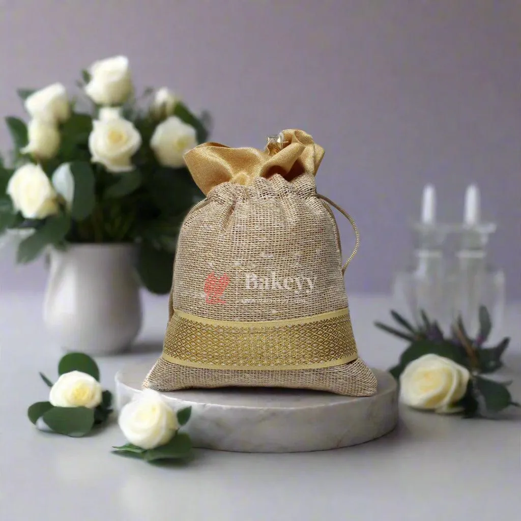 16x20CM \ 6x8 inch| Elegant Jute Cream Drawstring Gift Bag | Drawstring Bags | Pack of 10