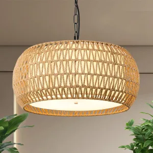 19 Inch Boho Chandeliers for Dining Room 5-Lights Farmhouse Light Fixtures Large Pendant Light Hand Woven Dining Table Light Fixture Rattan Hanging Lamp for Kitchen Island