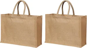 2 Pack Jute Bags with Handles, Burlap bags, Natural Eco-friendly Reusable Grocery, 15.8"x11.9"x5.9",Return Gifts Tote Bag by Yogi's Gift®