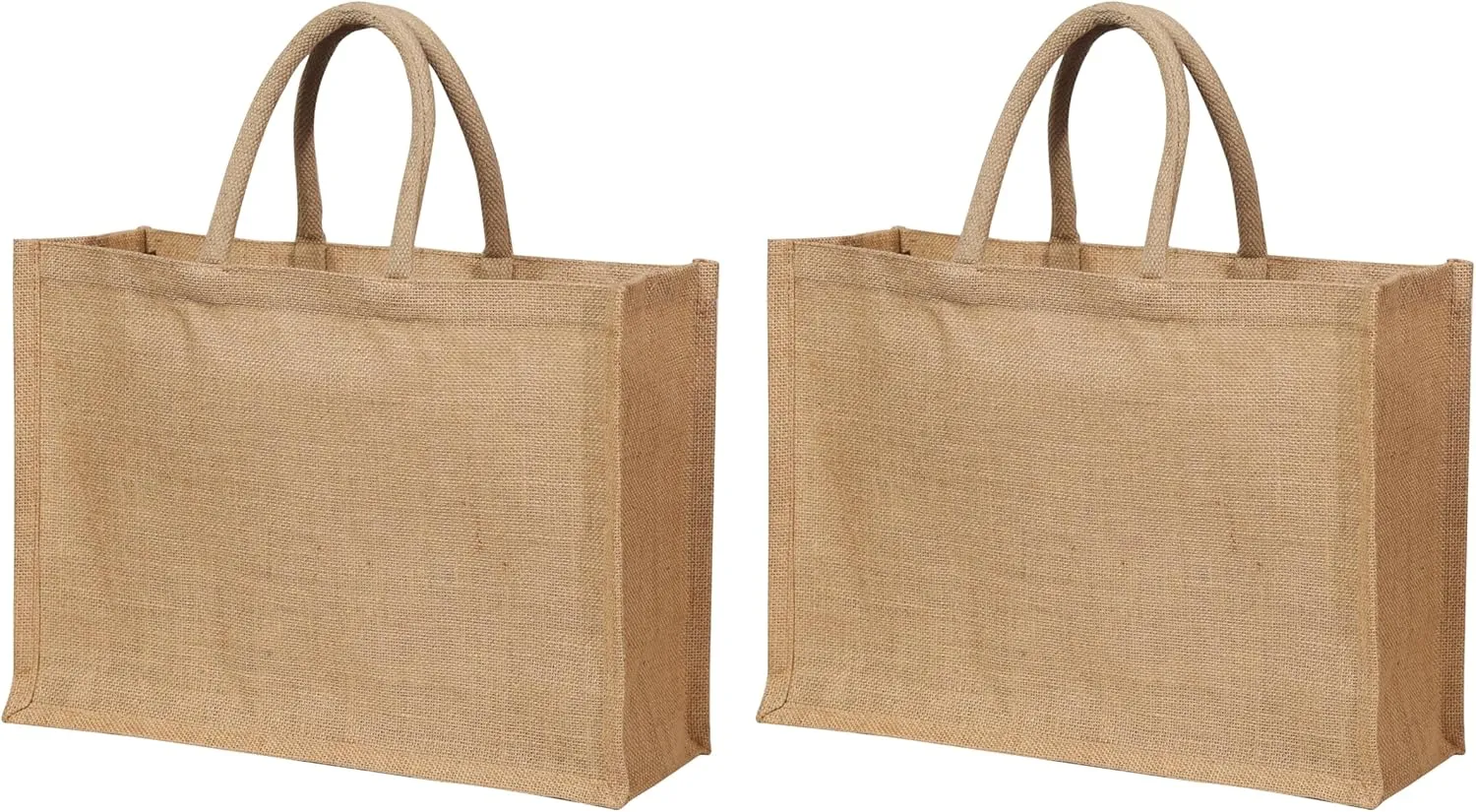 2 Pack Jute Bags with Handles, Burlap bags, Natural Eco-friendly Reusable Grocery, 15.8"x11.9"x5.9",Return Gifts Tote Bag by Yogi's Gift®