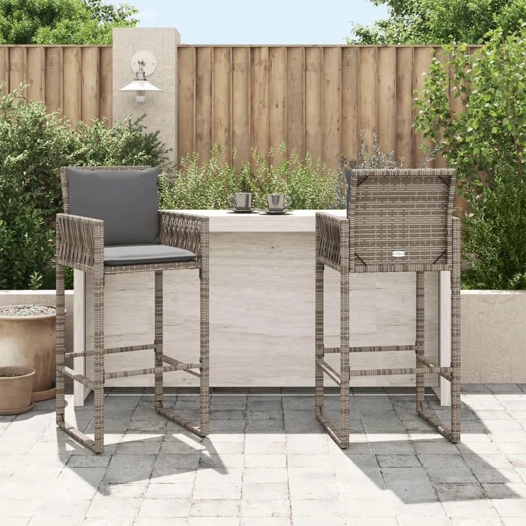 2-Piece Gray Poly Rattan Bar Stools Outdoor Furniture with Steel Frame, 31.5" Seat Height Weather-Resistant Patio Chairs for Poolside Backyard Deck Dining (Assembly Required)