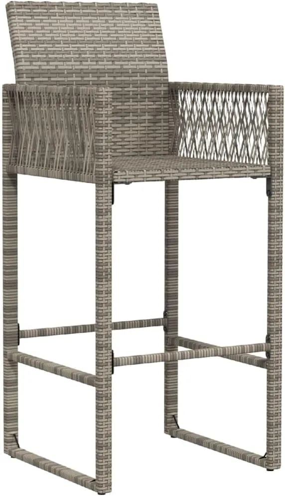 2-Piece Gray Poly Rattan Bar Stools Outdoor Furniture with Steel Frame, 31.5" Seat Height Weather-Resistant Patio Chairs for Poolside Backyard Deck Dining (Assembly Required)