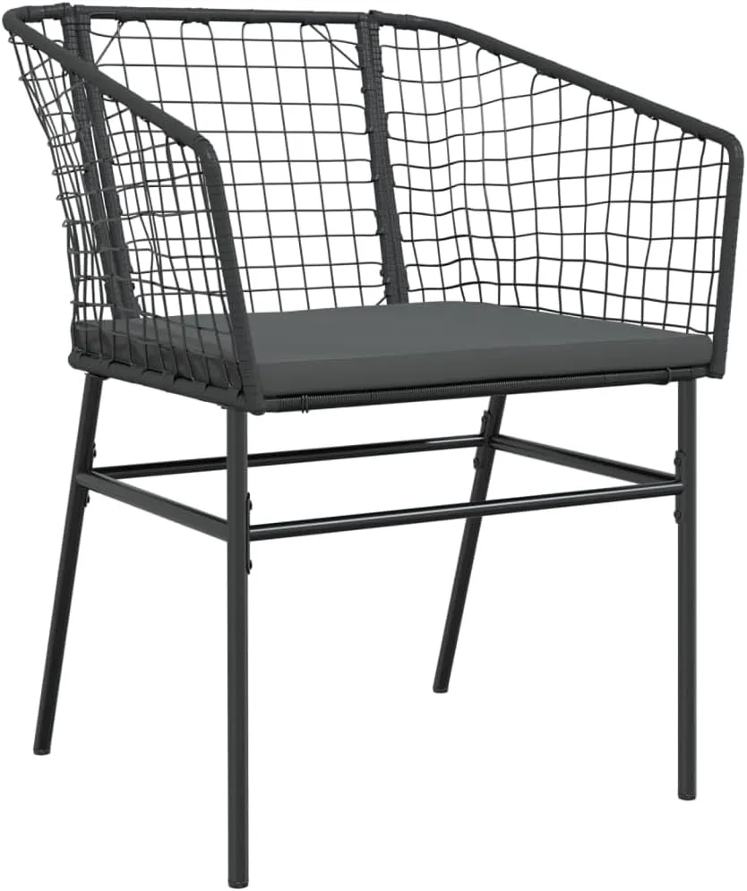 2-Piece Patio Chairs Set with Cushions Black PE Rattan Outdoor Furniture for Poolside Backyard Lounge