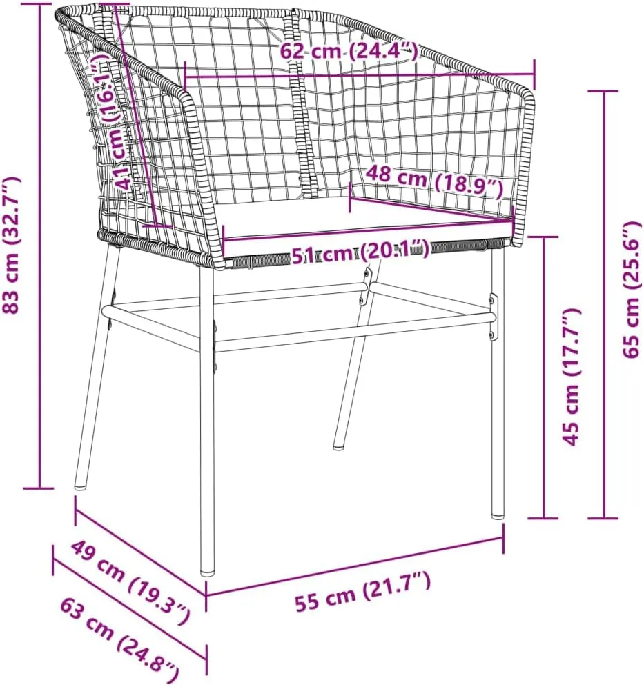 2-Piece Patio Chairs Set with Cushions Black PE Rattan Outdoor Furniture for Poolside Backyard Lounge