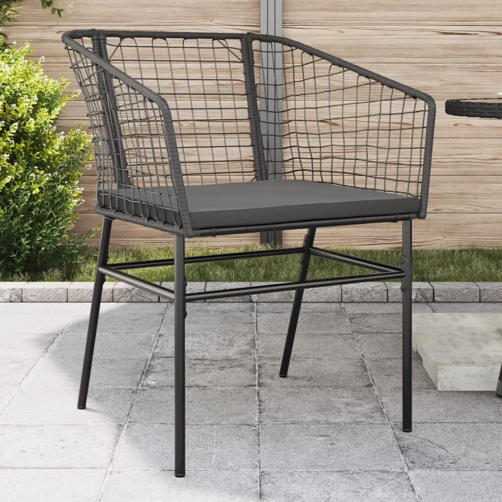 2-Piece Patio Chairs Set with Cushions Black PE Rattan Outdoor Furniture for Poolside Backyard Lounge