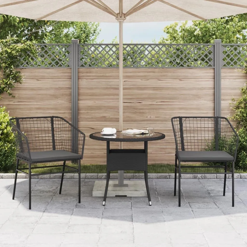 2-Piece Patio Chairs Set with Cushions Black PE Rattan Outdoor Furniture for Poolside Backyard Lounge
