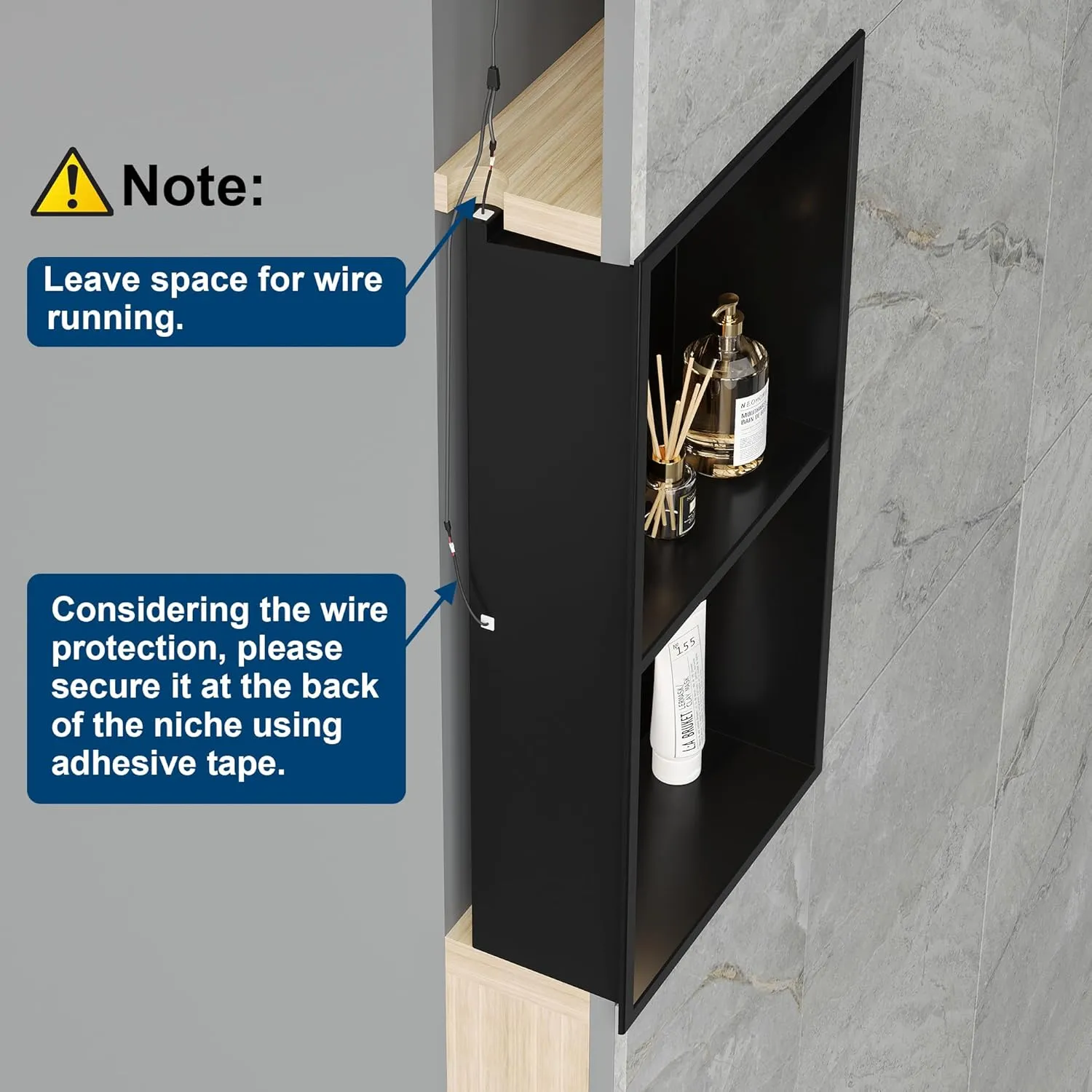2-Tiers 12x24 Wall Niche with RGB LED Light Strips, Matte Black Shower Niche Cabinet, Stainless Steel Bathroom Shelf, NO Tile Needed Recessed Niche Storage Organizer