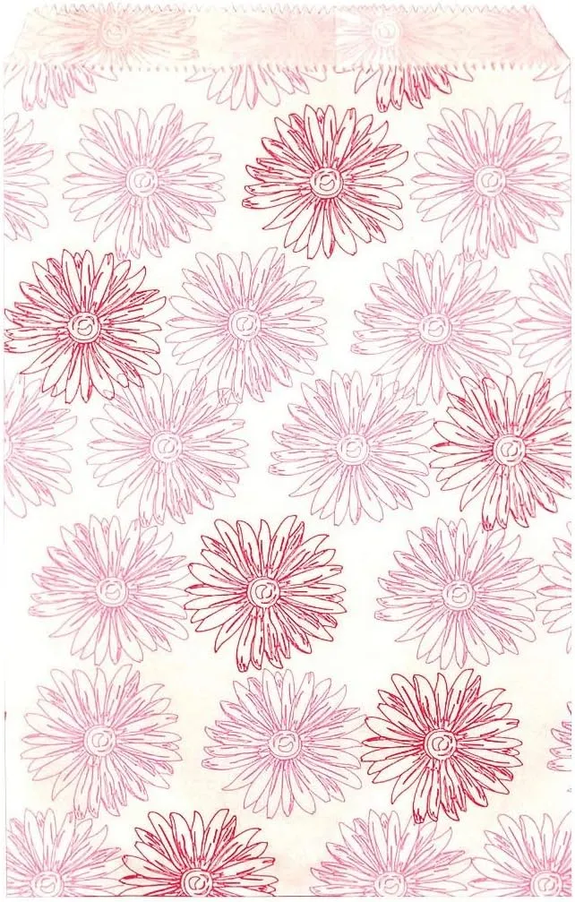 200 pcs 6" x 9" Flower Paper Gift Bags Shopping Sales Tote Bags White with Pink Red Flower Design