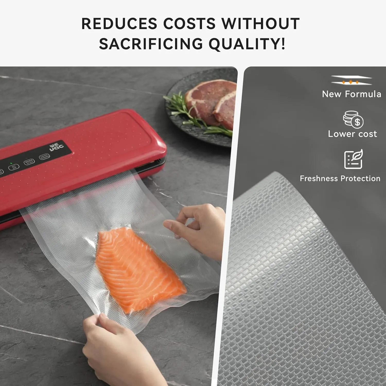 [2024 Q4] 6" x 10", 8" x 12" and 11" x 16" Precut Bags, 150 Count-Ideal for Food Storage, Sous Vide, and Meal Prep, Keep Food Fresh and Nutrients, Wevac Lite